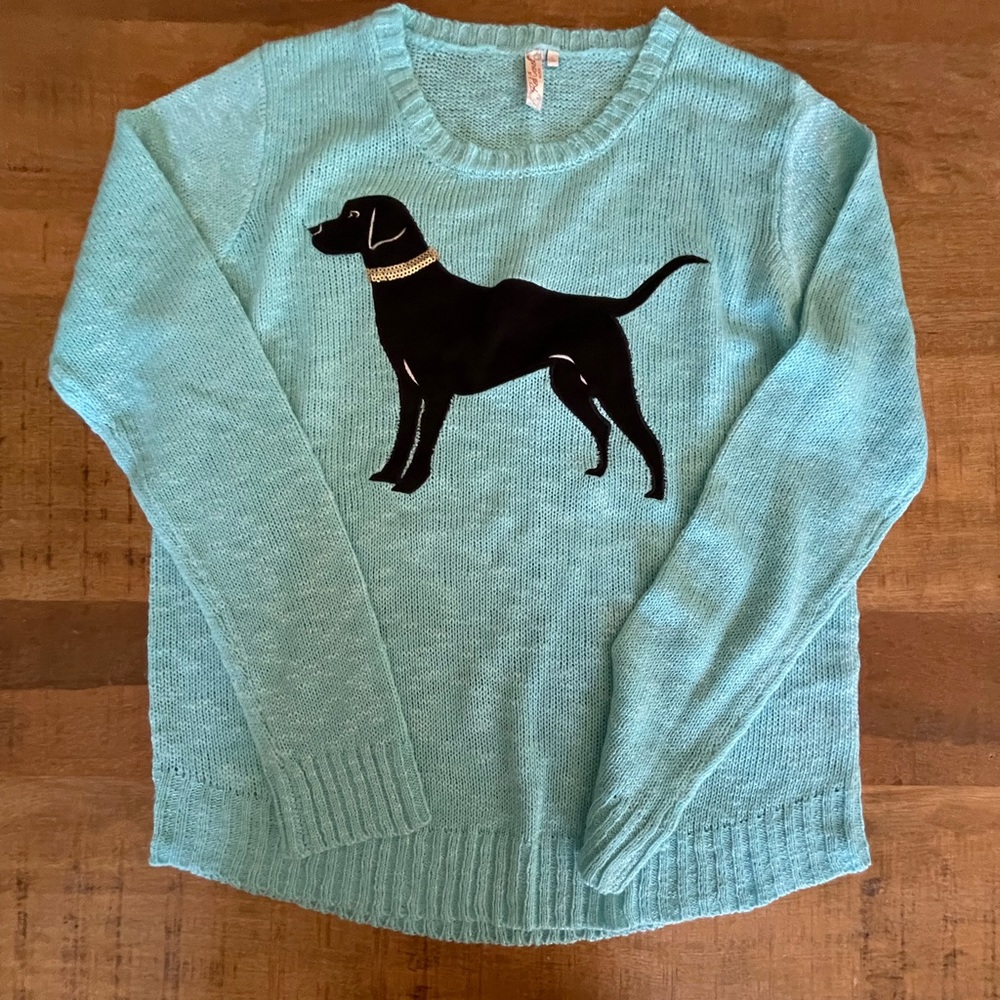 Red Camel turquoise black dog sweater Womens L